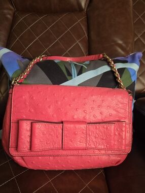 Kate Spade Hot Pink Bow-Front Ostrich Leather Shoulder Bag